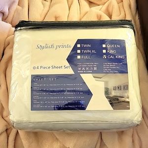STYLISH PRINTS 4 piece microfiber easy care sheet set Bright White Cal King New…
